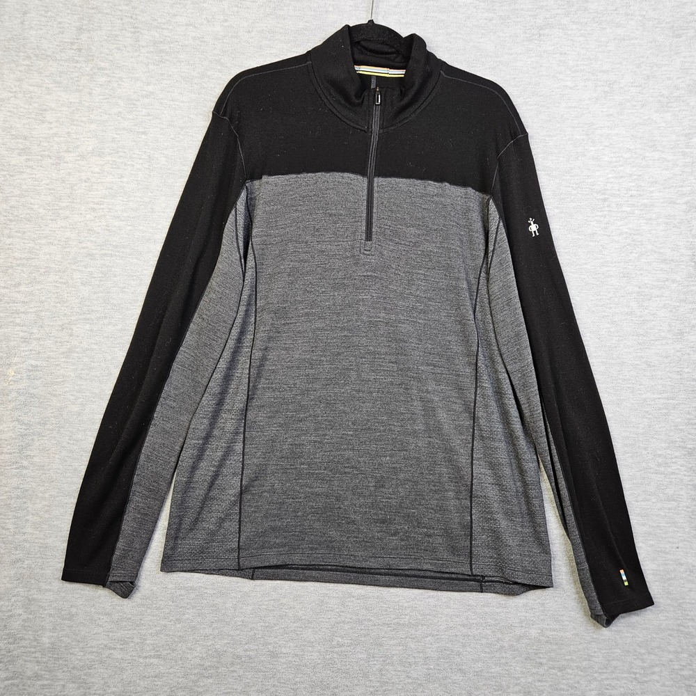 Smartwool Merino Sport 250 Mens XL 1/4 Zip Pullover Gray Black Colorblock Hiking